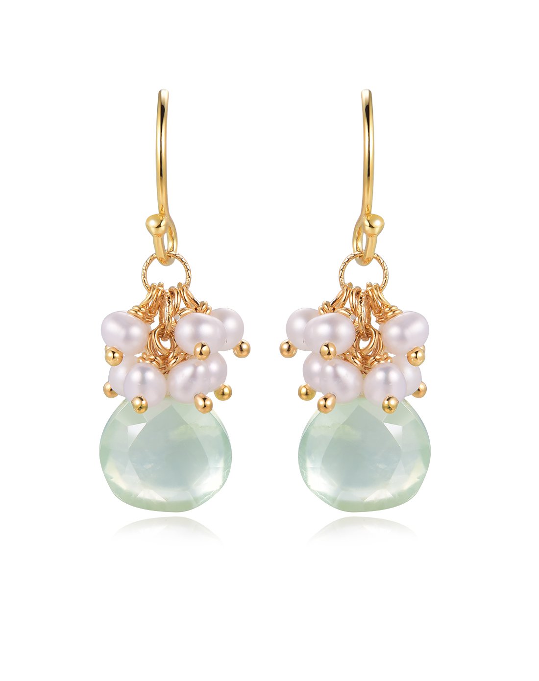 925银镀18k金天然葡萄石珍珠耳环