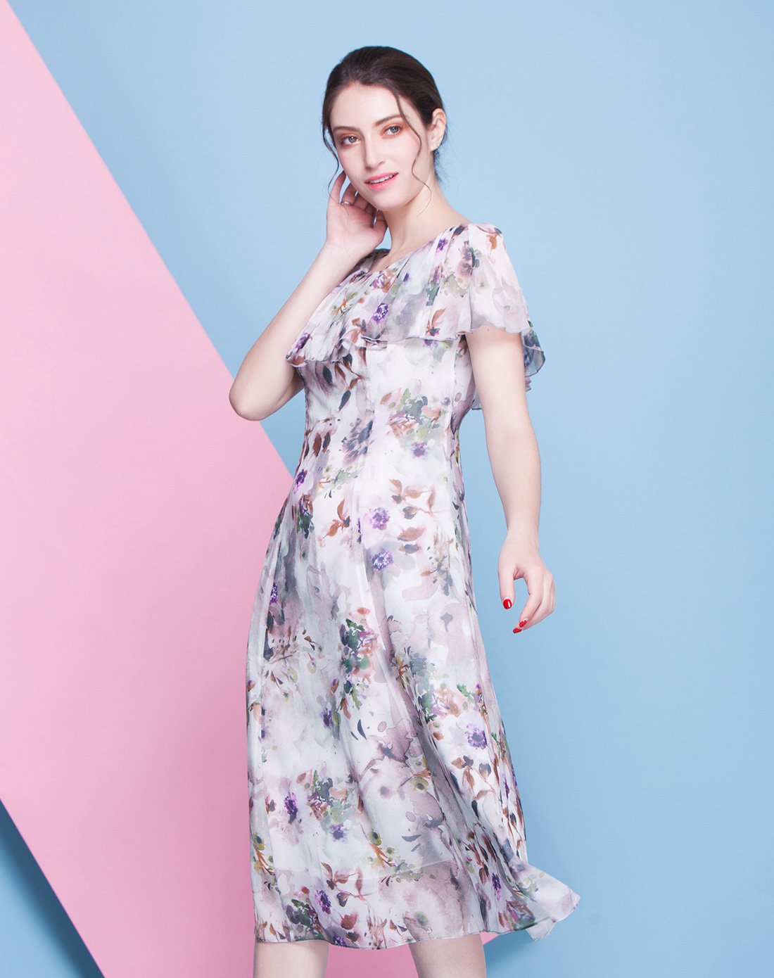 红香枫maple aroma女装专场 2018年新款 100%桑蚕丝印花连衣裙