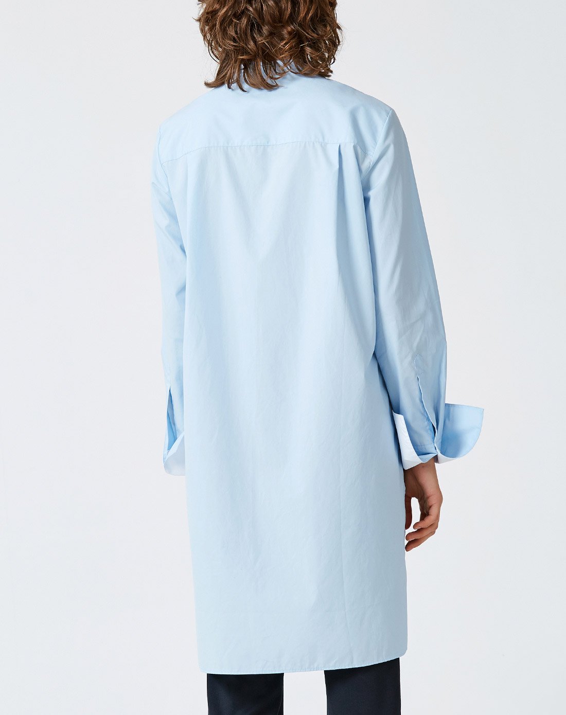 简约立领口袋开衩衣摆纯色中长款衬衫