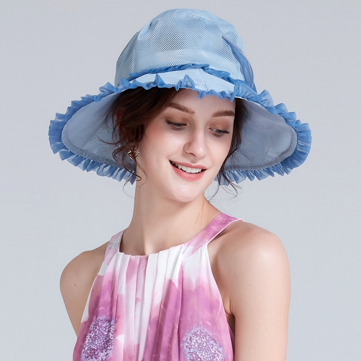 浪莎女款帽子遮阳帽大檐荷叶边防晒帽太阳帽