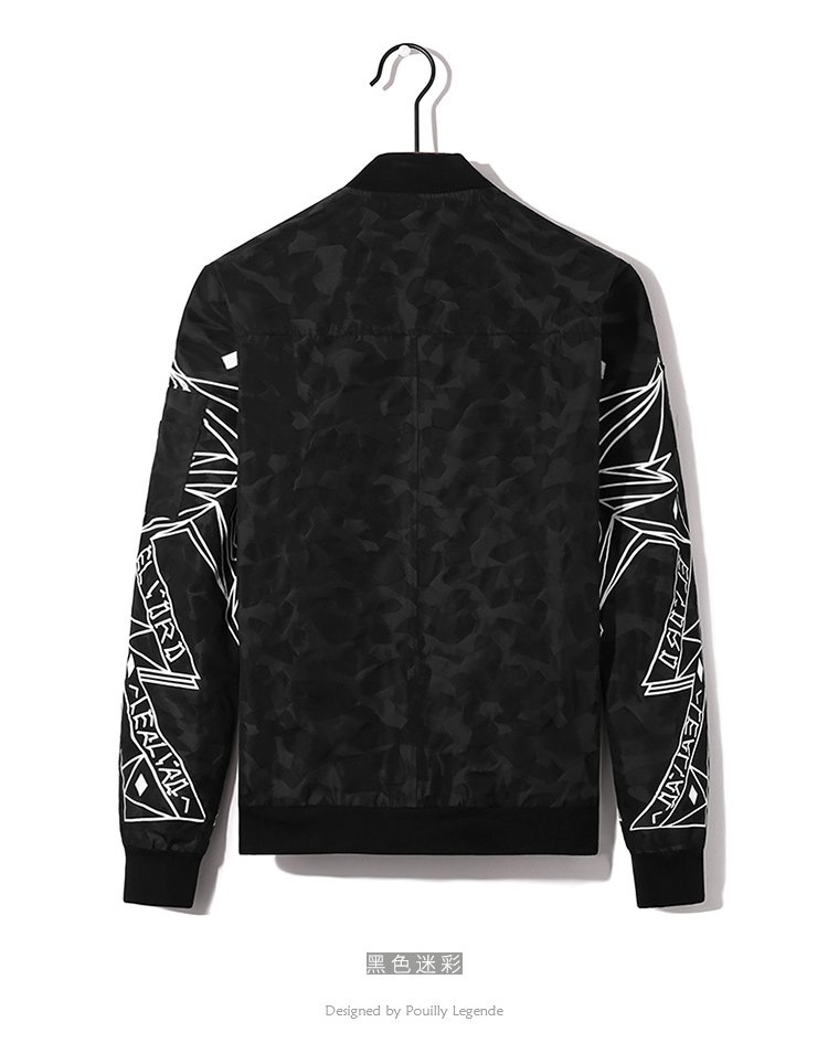 立领时尚潮流几何图案印花棒球服休闲男士夹克