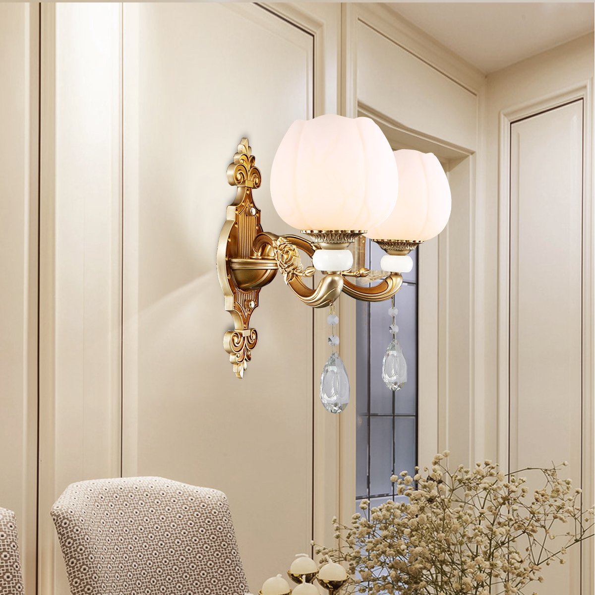 欧式水晶壁灯复古客厅电视剧墙壁灯卧室过道阳台床头水晶壁灯灯具