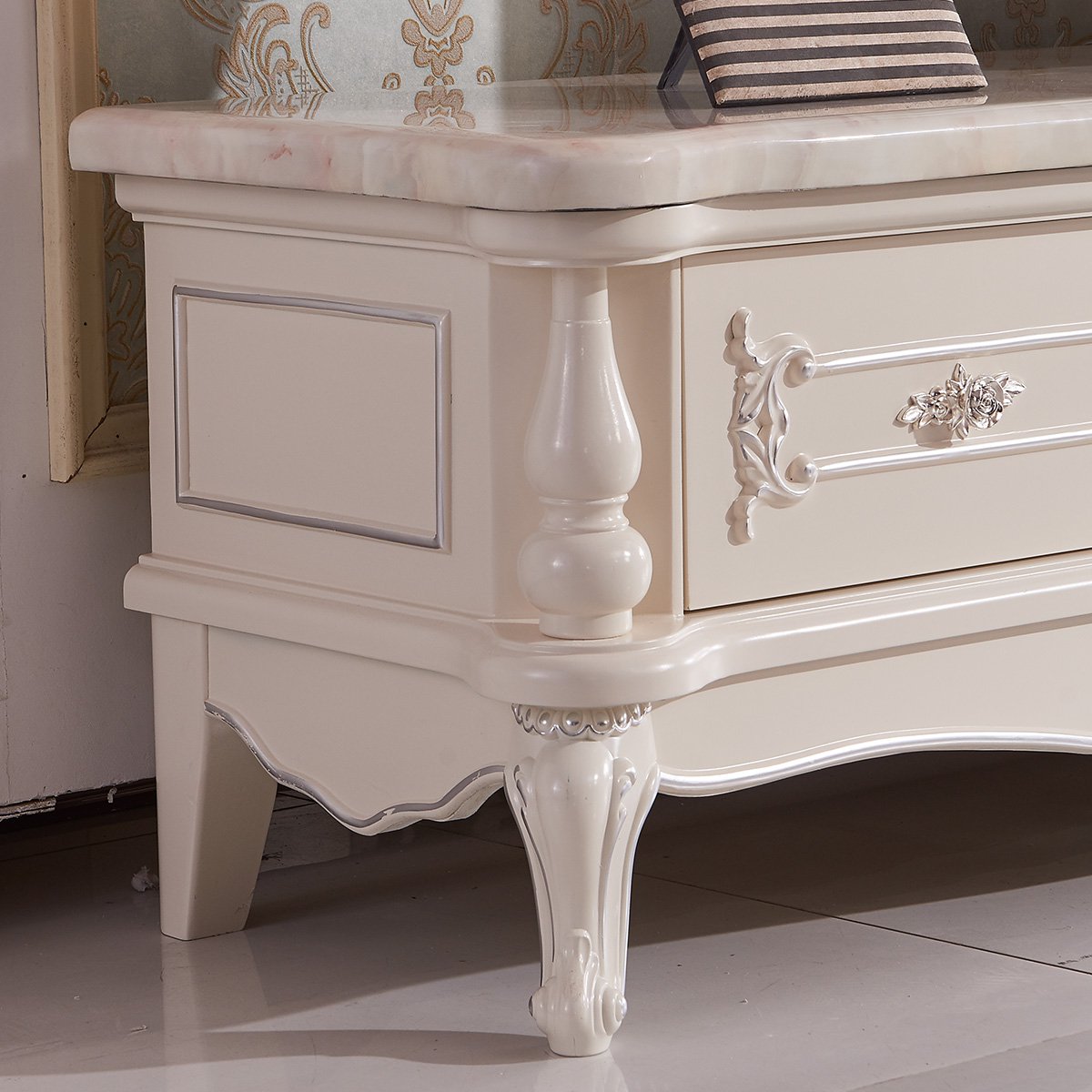 凯哲家具旗舰店客厅仿桃花玉大理石茶几电视柜四抽长茶几组合套装