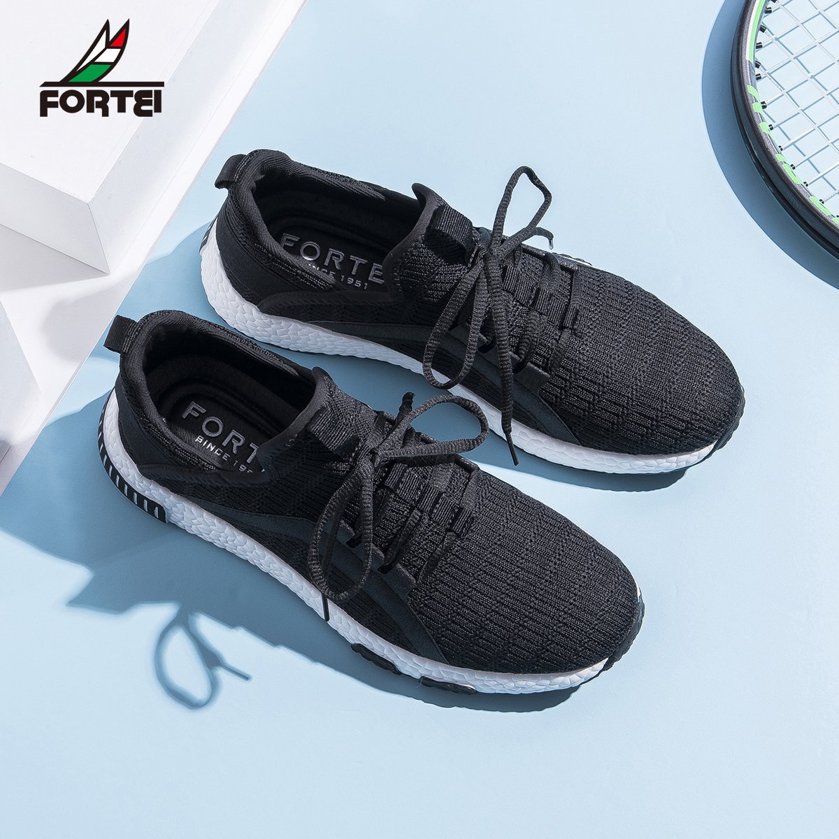 富艇fortei 2018夏季新款男士休闲鞋运动鞋网面透气轻便跑步鞋