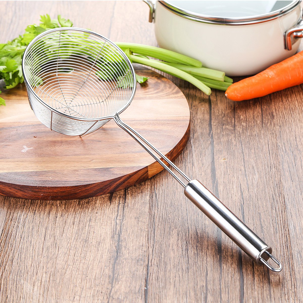 厨用不锈钢漏勺捞面勺平底捞篱 家用油炸捞麻辣烫过滤网筛勺子漏勺