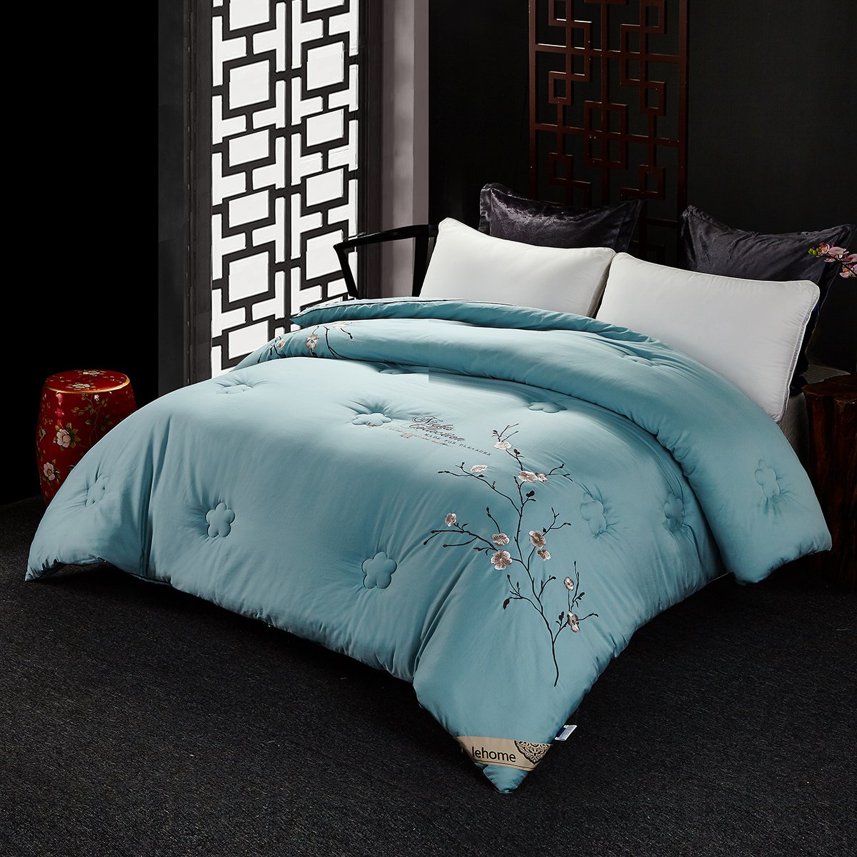 全棉亲肤中式绣花保暖加厚双人冬被子