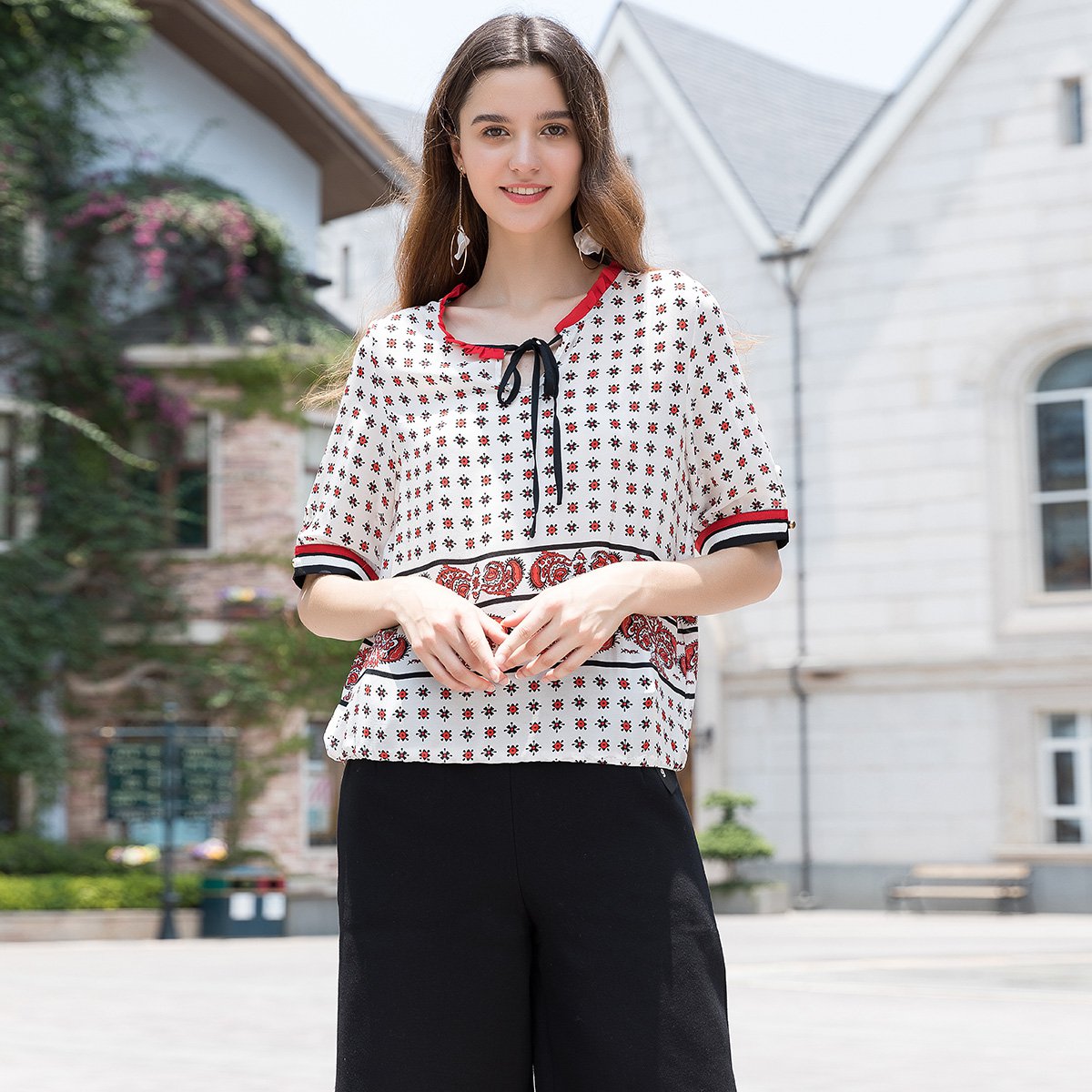 法国fashion tv collection女装特卖旗舰店18年新款舒适柔软领口系带