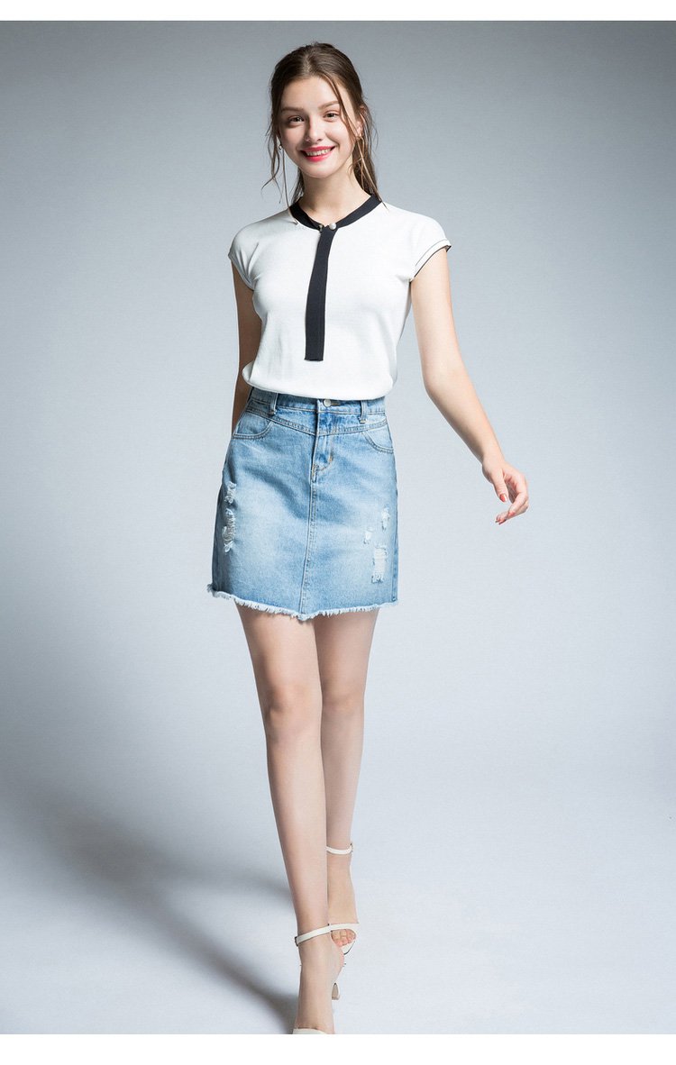 美女裤专场【2018夏季新款】时尚百搭半身裙中腰牛仔裙破洞毛边短裙
