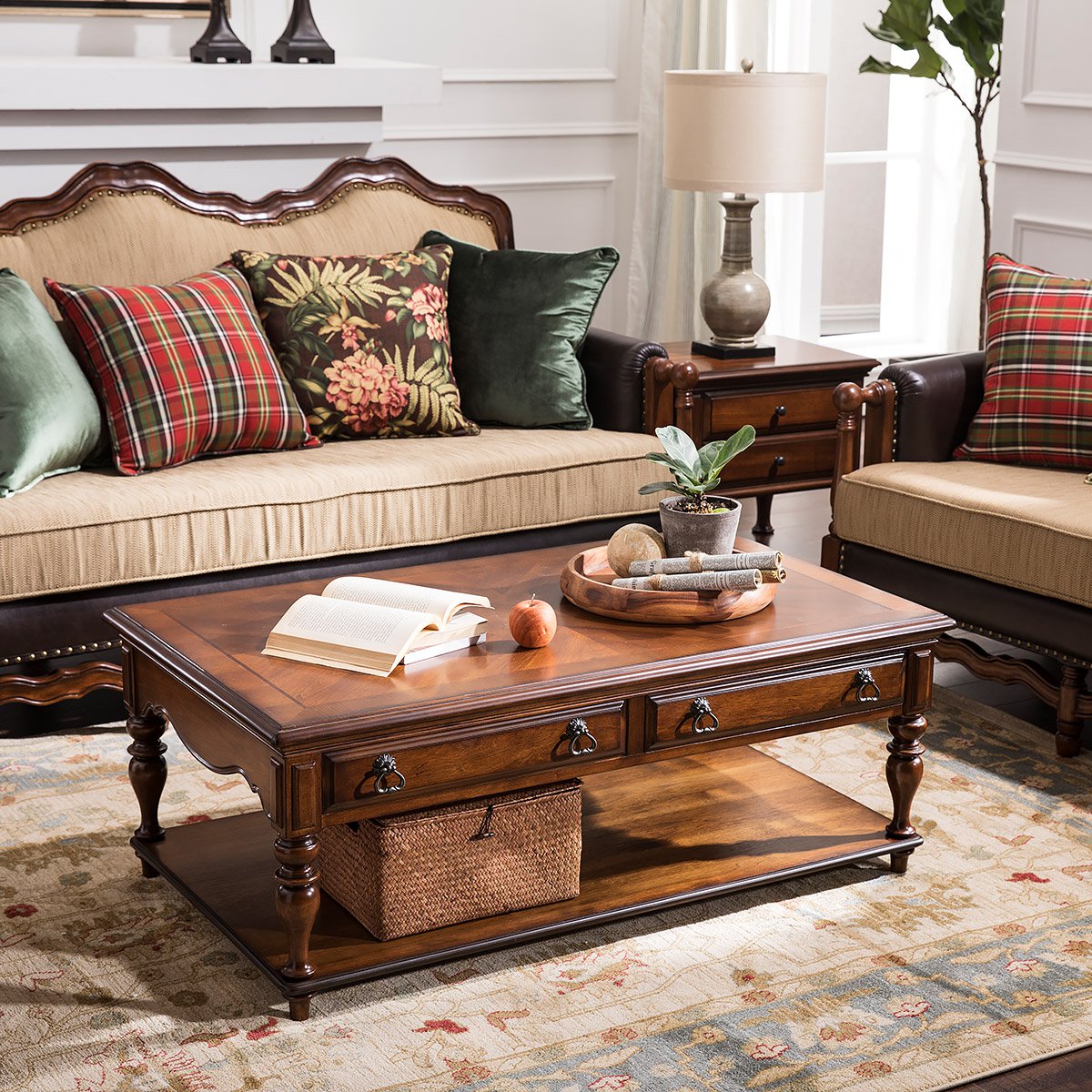 rhine莱茵美式茶几简约小方桌抽屉收纳客厅茶台桌子复古家具茶几