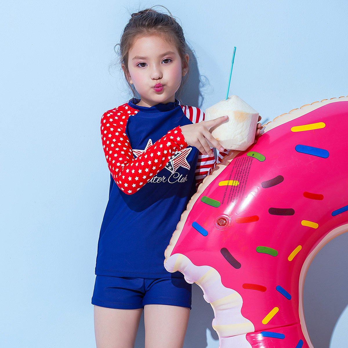 儿童泳衣女童分体平角泳衣中大童泳装 长袖防晒