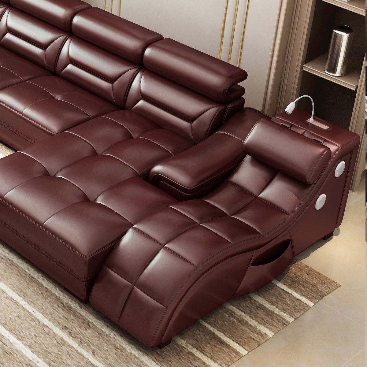 简约现代榻榻米皮艺沙发 按摩沙发组合