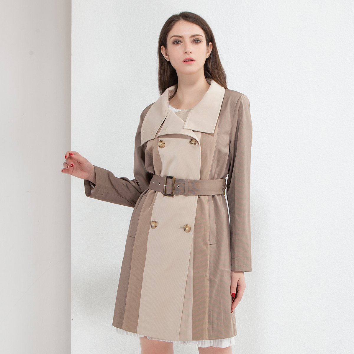 红香枫maple aroma女装特卖旗舰店日本进口面料 暗条纹双襟长外套