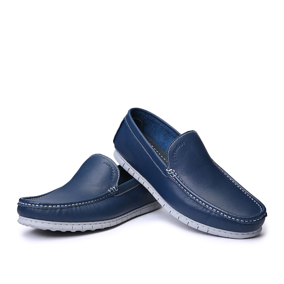 梦特娇牛皮套脚方头车缝线耐磨男鞋