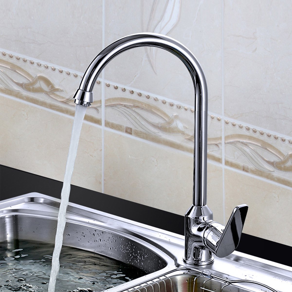 蓝藤9040厨房洗菜盆水龙头全铜 可旋转冷热单孔水槽水池水盆水斗