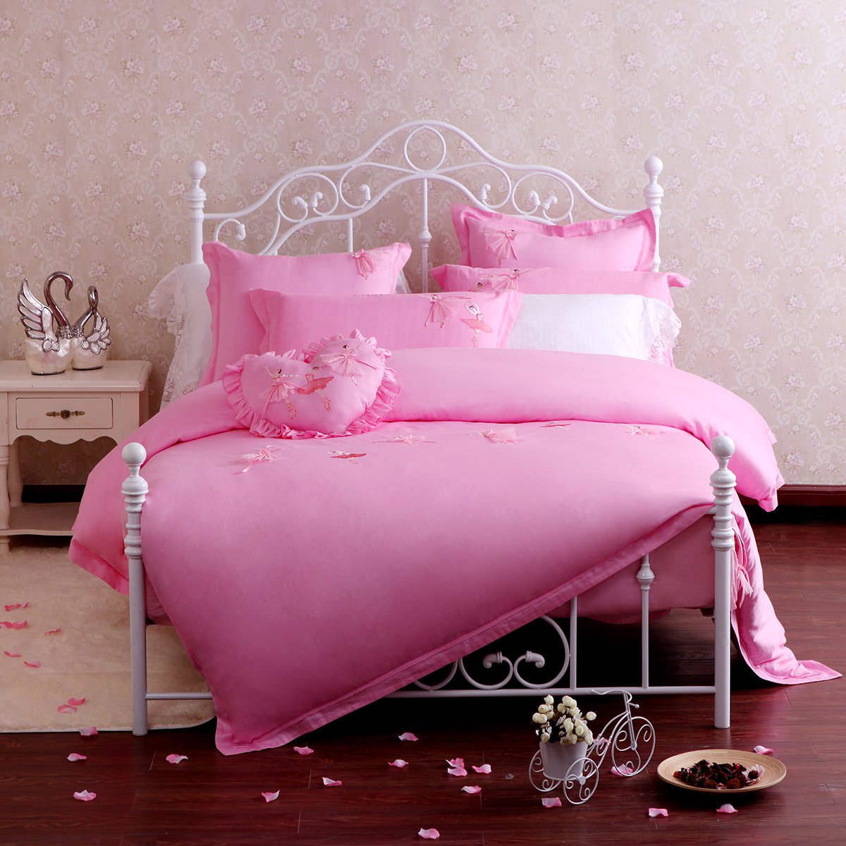 1.8m床原创甜蜜粉色韩式公主提花粉色芭蕾床单式婚庆四件套