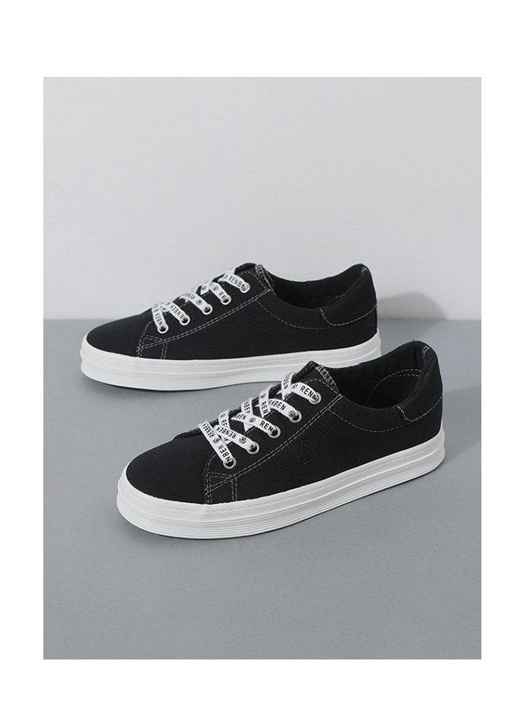 人本帆布鞋 女款低帮平底系带款字母鞋带帆布女鞋百搭休闲鞋