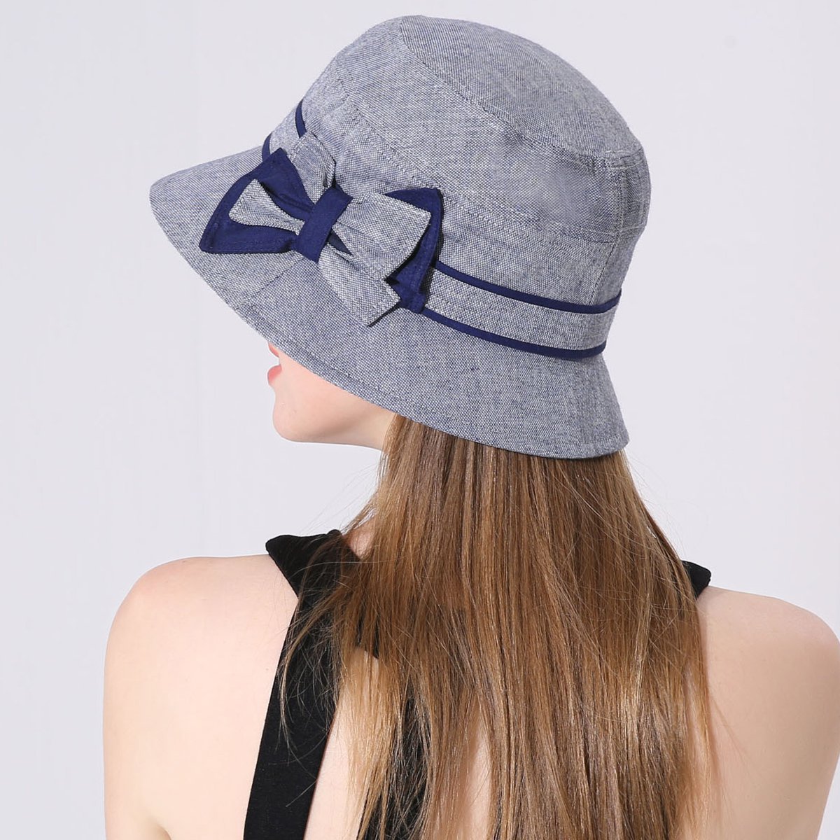 唯品专供夏季帽子女文艺双色蝶结遮阳防晒布帽盆帽春夏季薄款