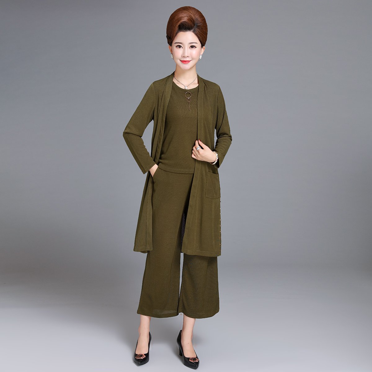 台格中年女装妈妈装秋季休闲时尚三件套套装