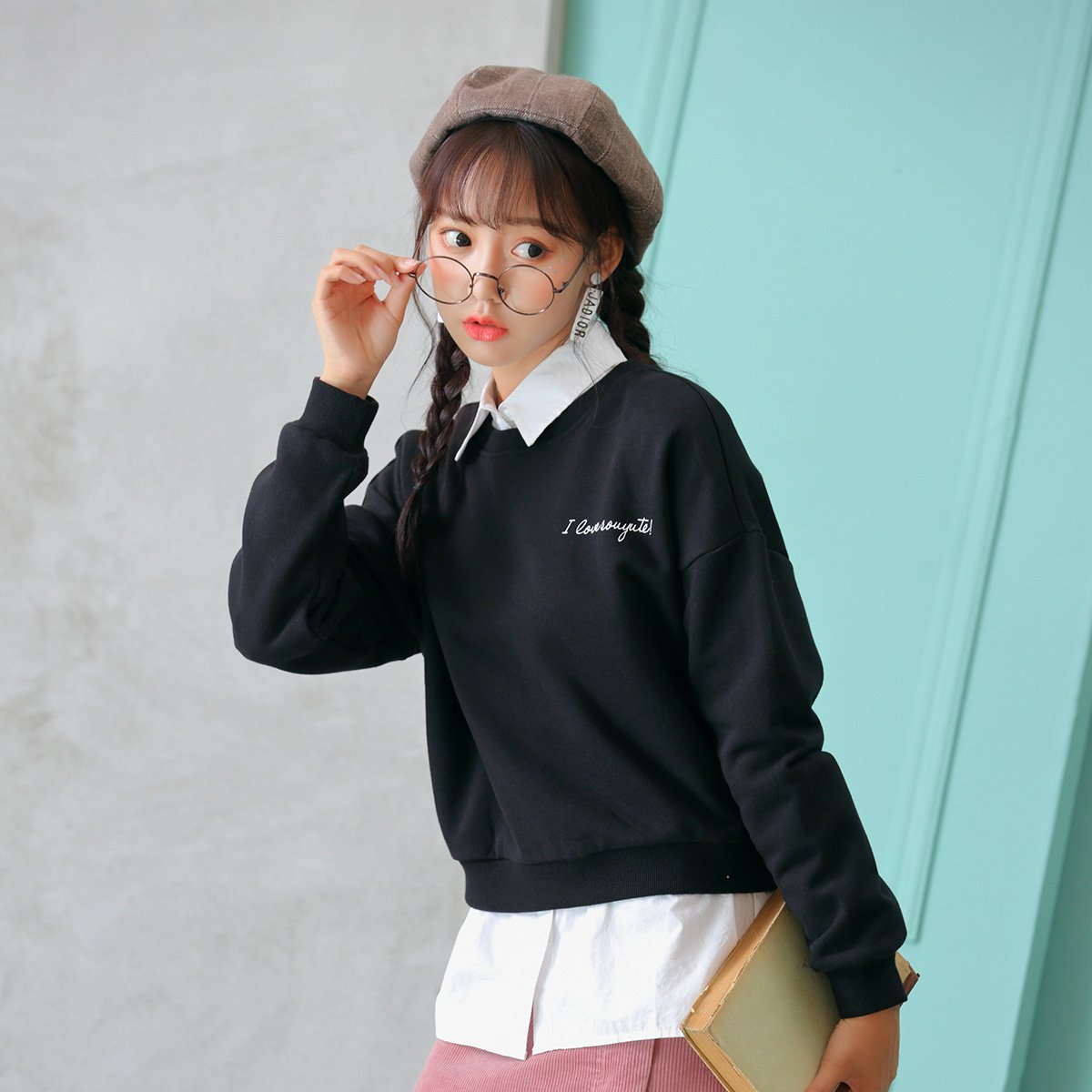 秋季女式潮流卫衣前短后长可爱俏皮减龄校园风小清新时尚休闲套头