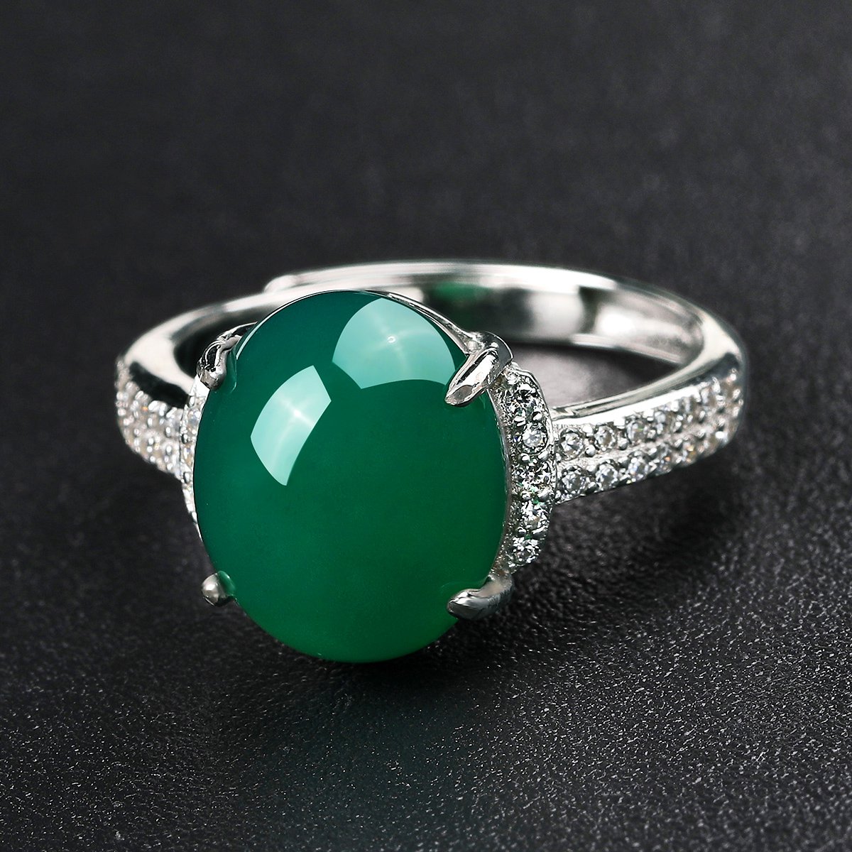 uve s925银镶绿玉髓戒指(开口/和田碧玉戒指有证书