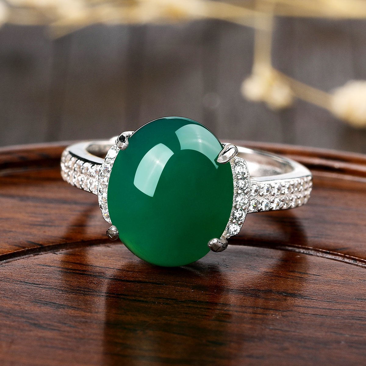 uve s925银镶绿玉髓戒指(开口/和田碧玉戒指有证书