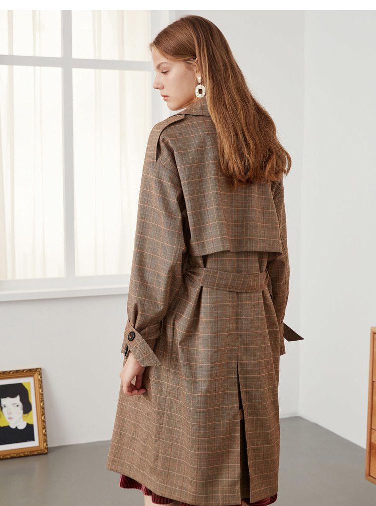 韩版中长款复古英伦风格纹风衣