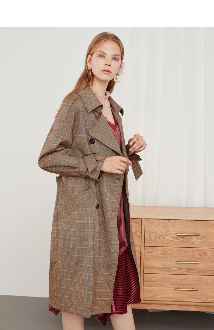 韩版中长款复古英伦风格纹风衣