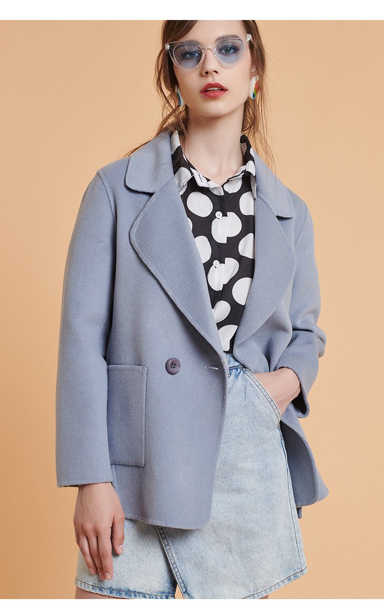 瑷齐新品100%羊毛大衣双面呢女士大衣