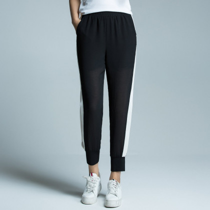 2018夏季新款镂空侧边开叉松紧裤脚休闲裤