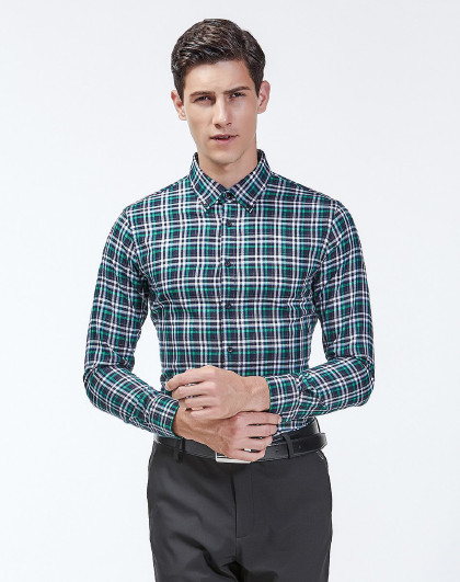 2018秋季新款男款带扣领莱赛尔纤维休闲长袖男士衬衫