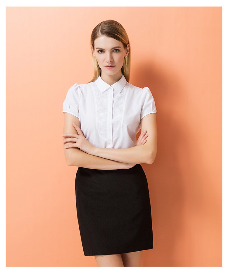 g2000时尚通勤 女款短袖衬衫 修身方领