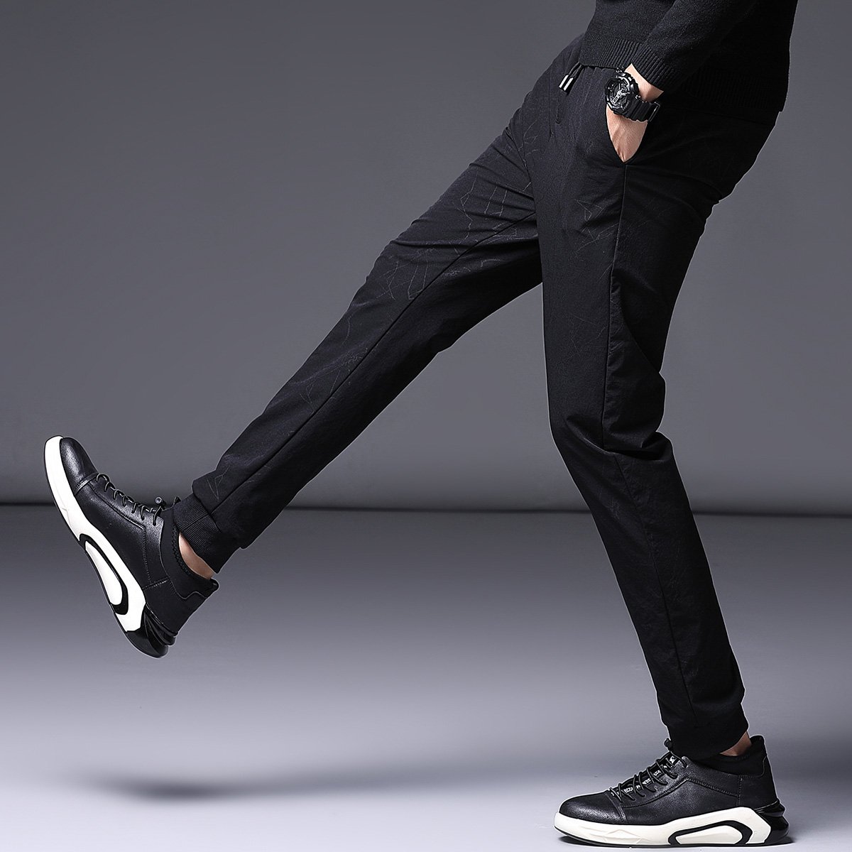 2018秋季新款时尚潮抽绳男士束脚裤男裤子男士运动裤男士休闲裤