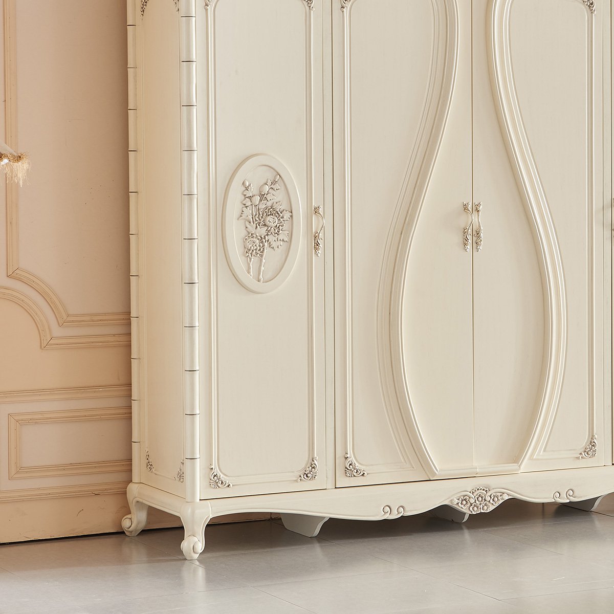 家具欧式四门衣柜大户型卧室美式实木柜顶雕花大储物衣柜组合套装