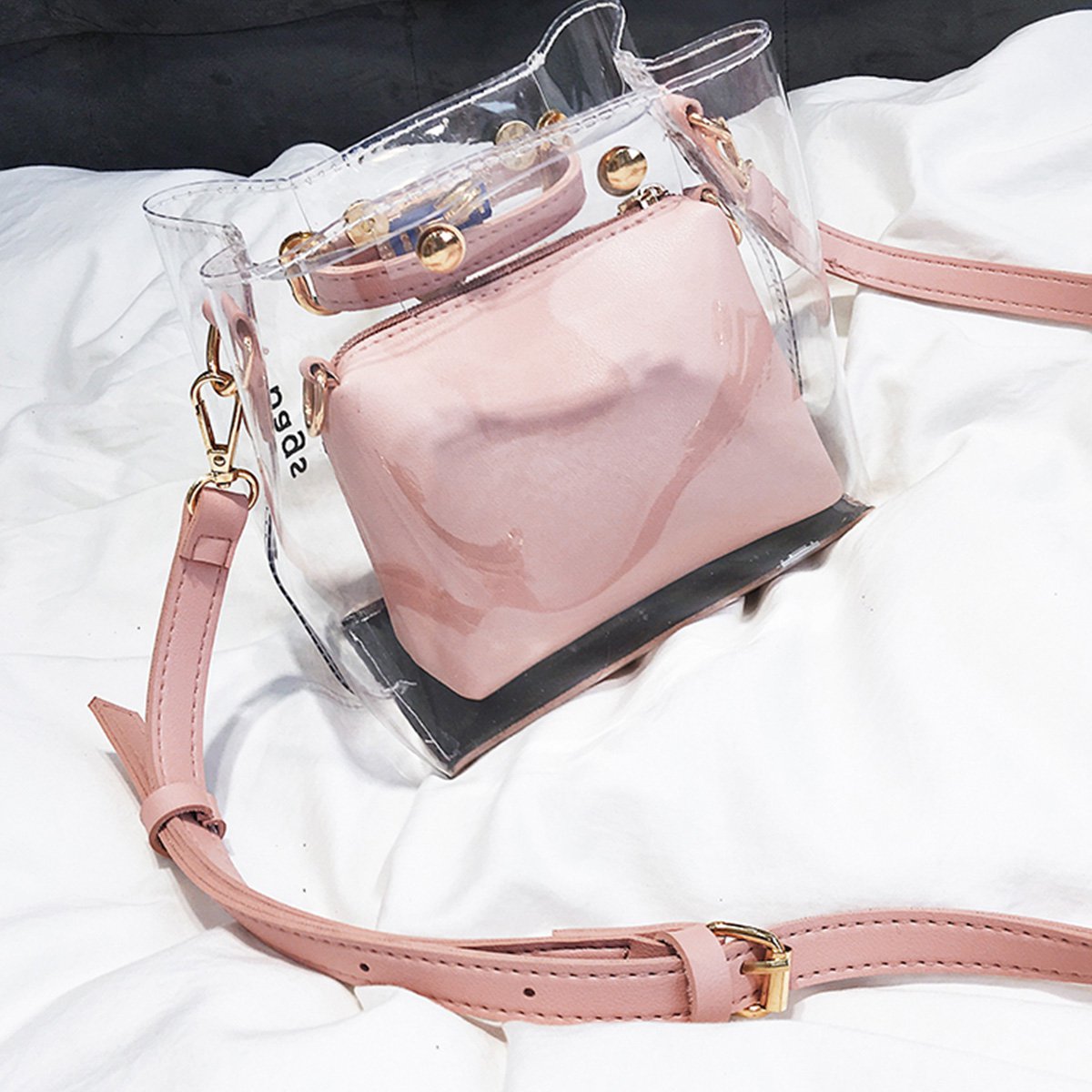 透明包包女包2018新款果冻包单肩斜挎女包夏天仙女斜挎包字母印花透明