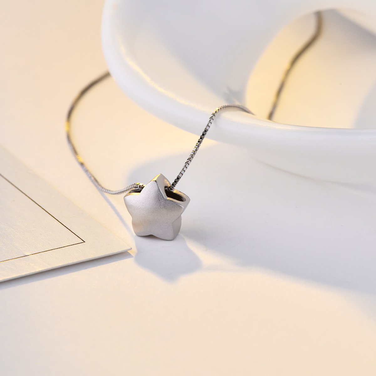 百年宝诚 纯银时尚可爱925银五星吊坠项链锁骨链女日韩简约