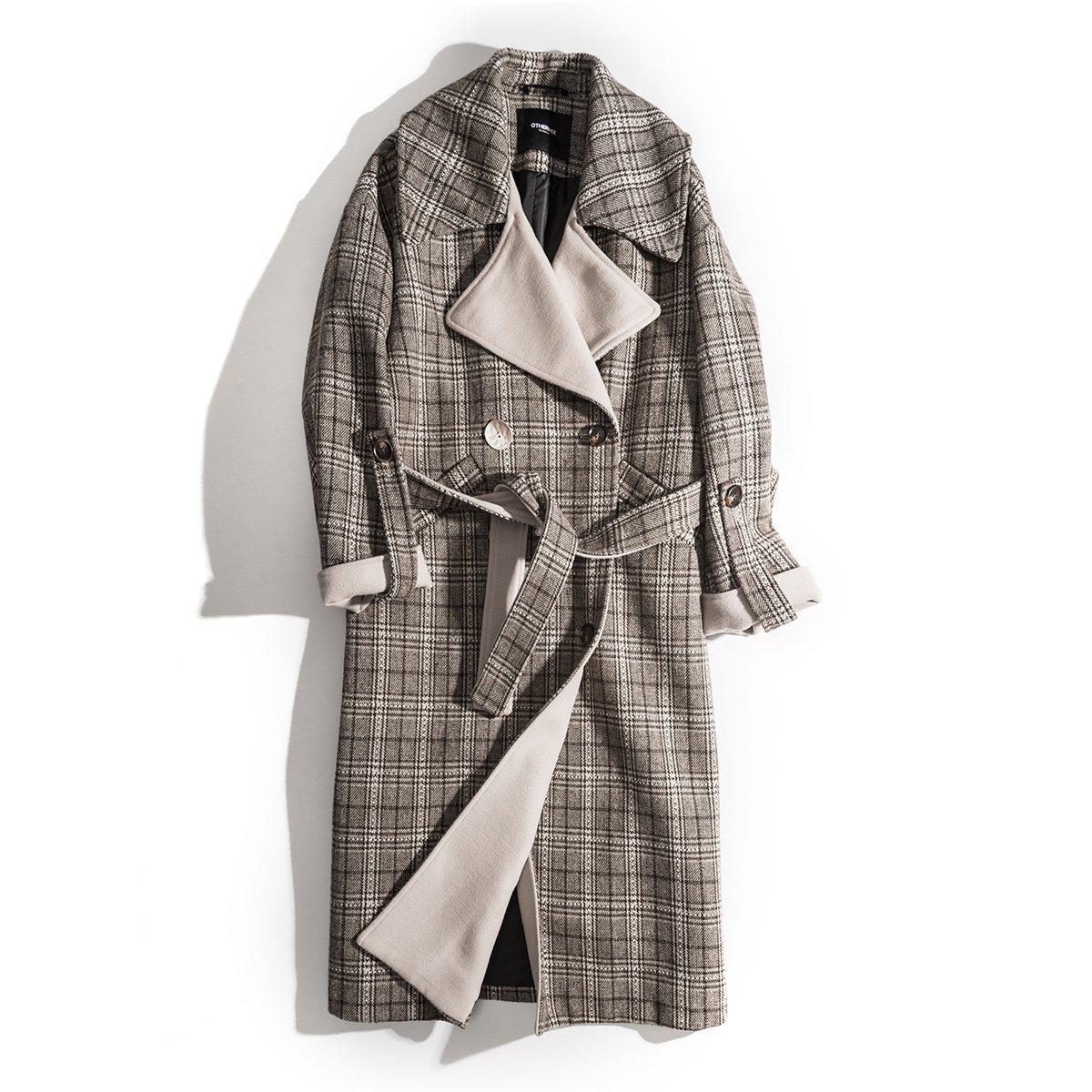 七格格2018秋冬新款女款大衣毛呢大衣时尚显瘦双排扣中长款女士大衣