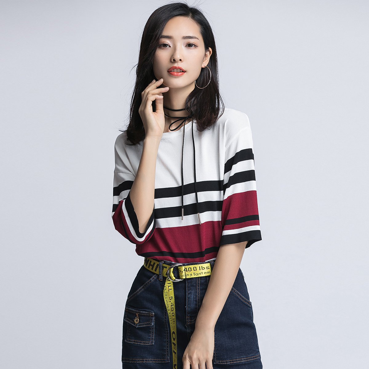 新貌美职场-优衣美女装专场 经典时尚撞色舒适透气毛衣