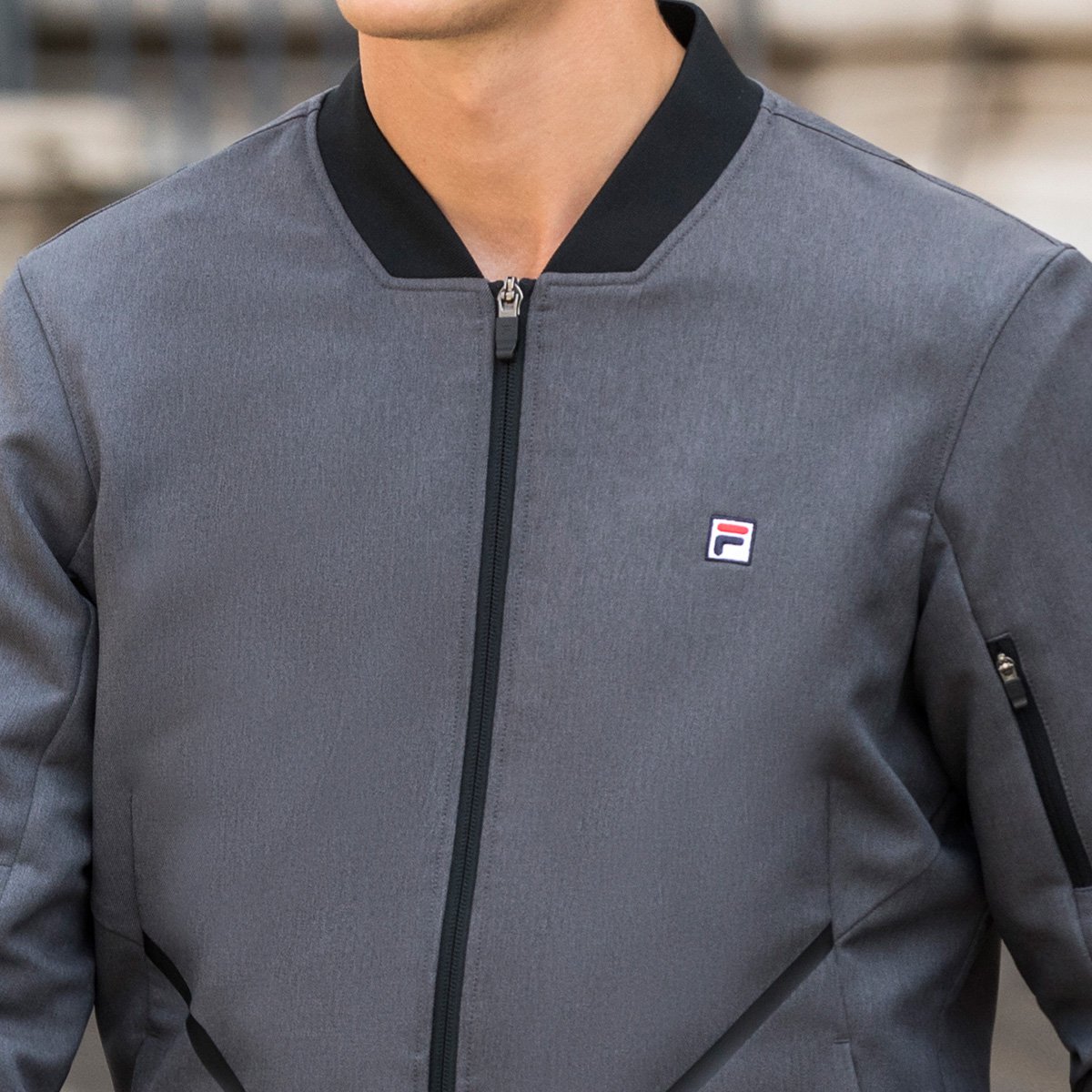 男撞色v领拉链棒球服夹克 斐乐fila