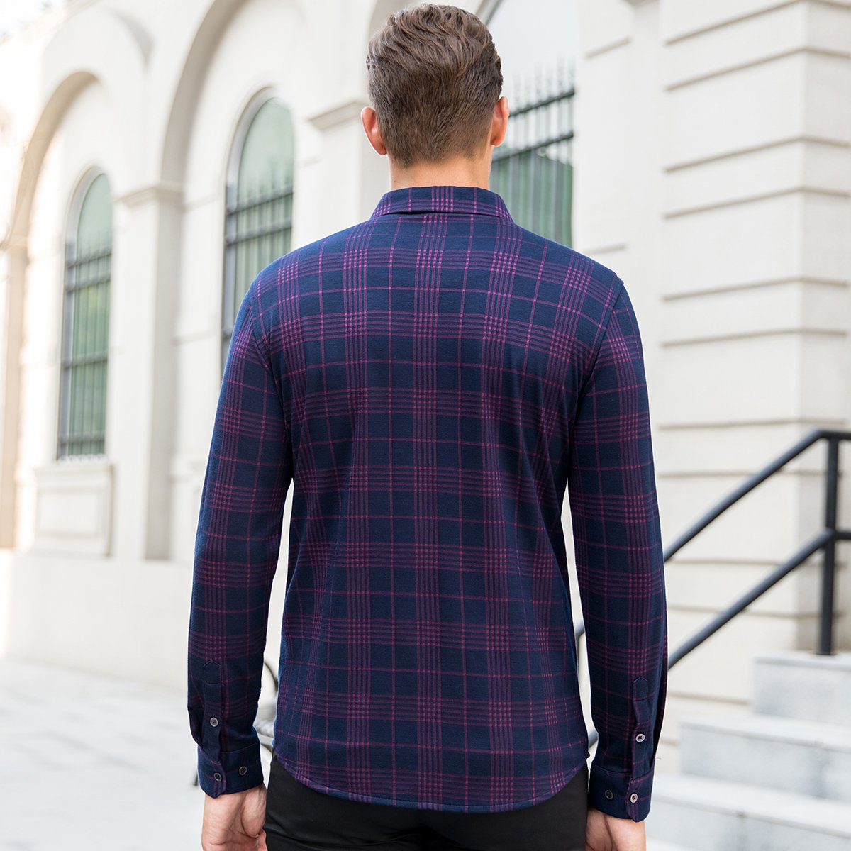 秋冬新款莱赛尔纤维经典格纹男士长袖衬衫