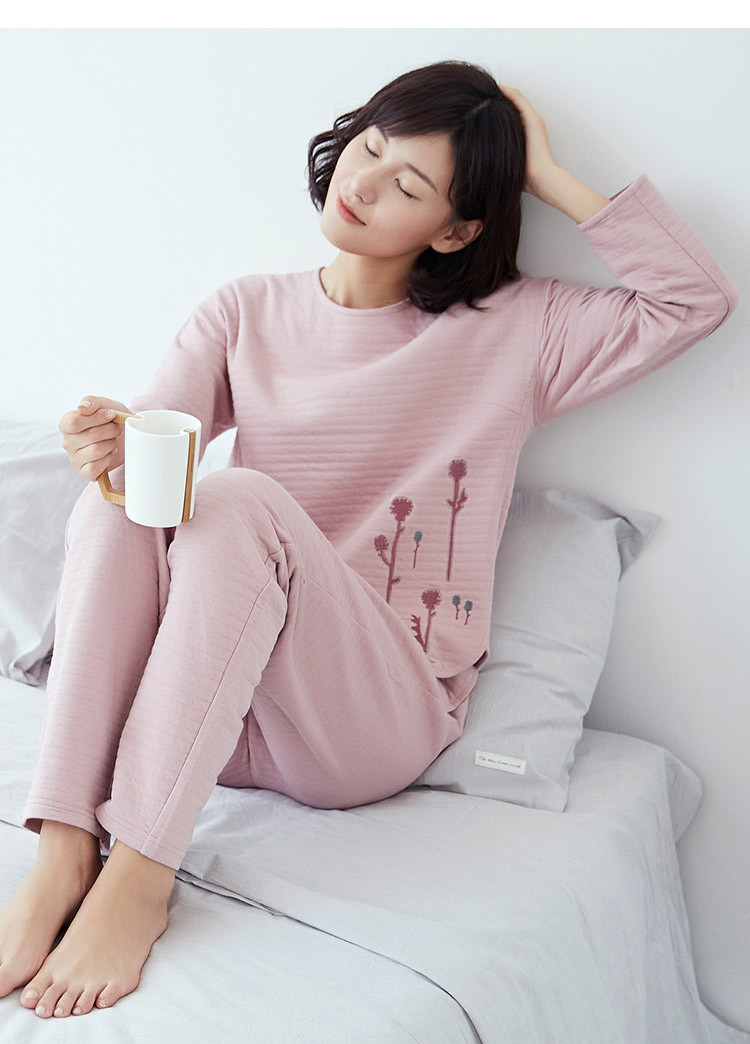 女士家居服冬季圆领中厚长袖长裤套头女士家居服睡衣套装