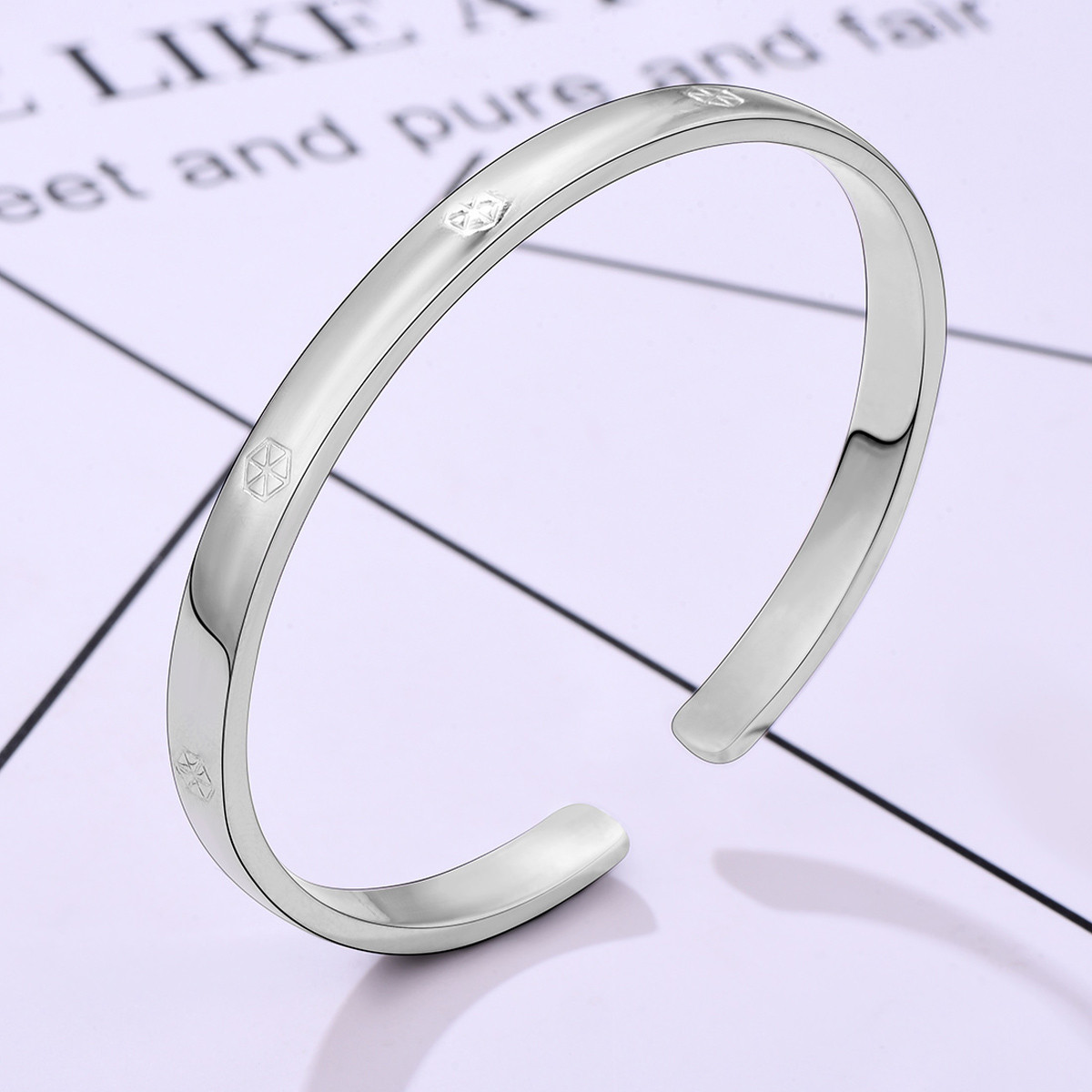 百年宝诚 原创纯银s999足银手镯几何时尚百搭流行大气送女友礼物女士