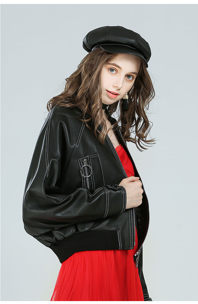 时尚欧美风短款绵羊皮棒球服外套