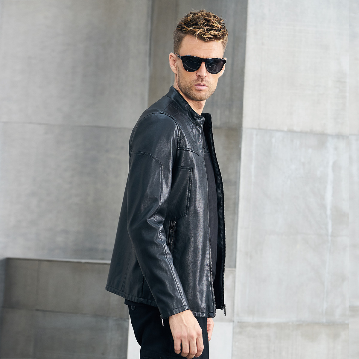 英爵伦秋季男装 时尚修身立领皮衣 潮流帅气青年机车pu皮夹克