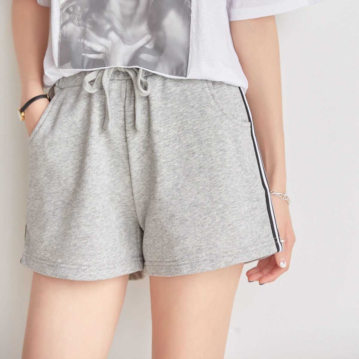 秋装新款韩版撞色松紧腰女装休闲短裤女士短裤