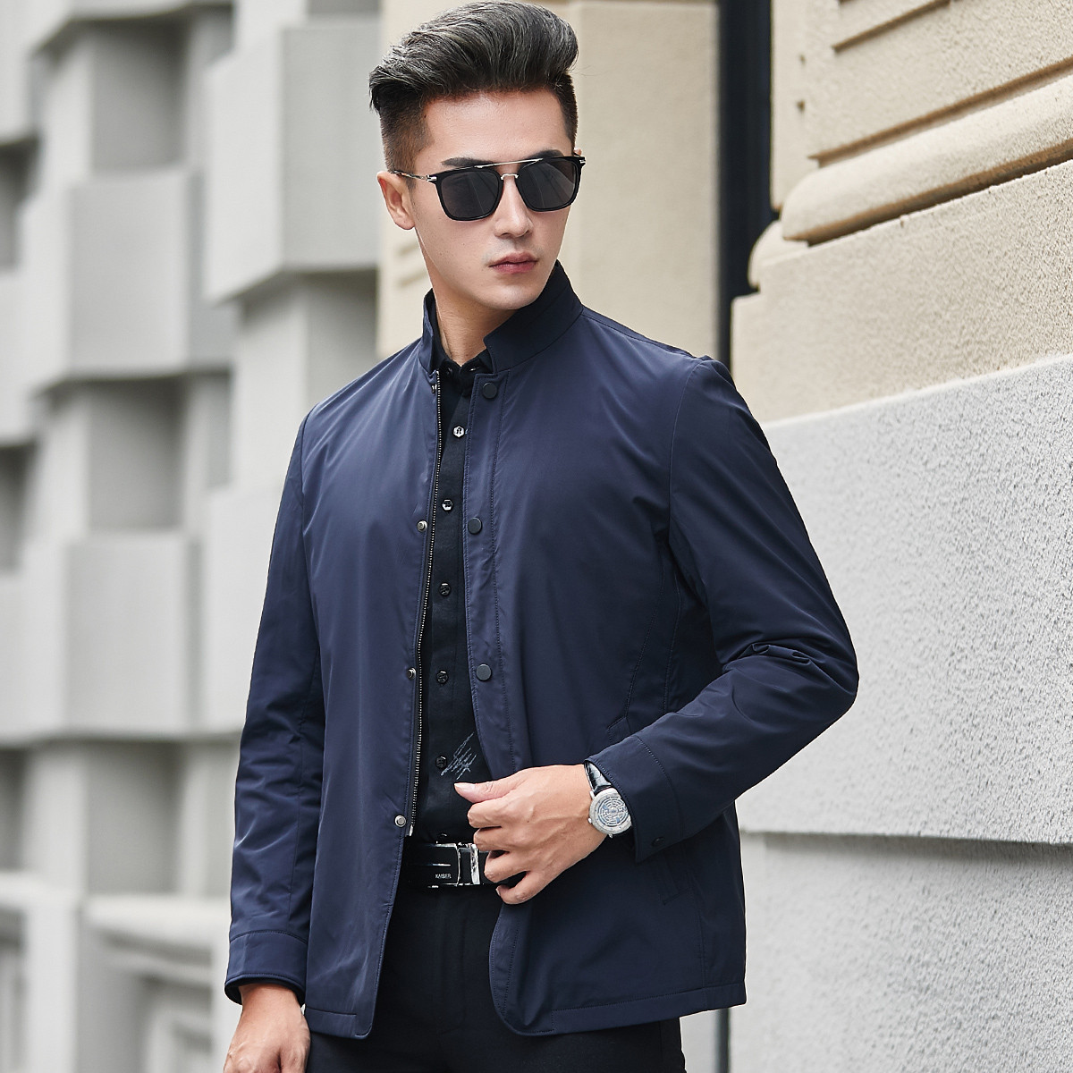 2018秋冬新款男款茄克商务休闲宽松百搭男装外套立领男士外套男士上装