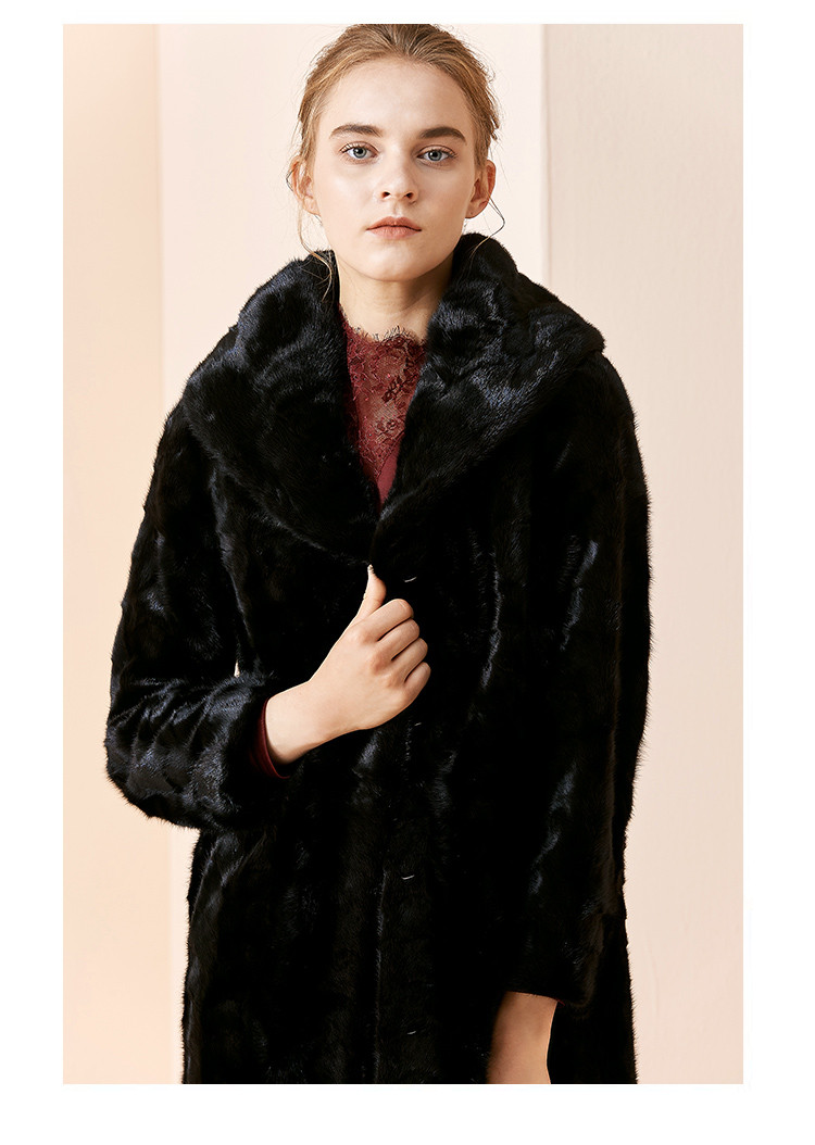 奈蔻黑色中长款高档奢华宽松貂皮大衣女连帽皮草冬季新款