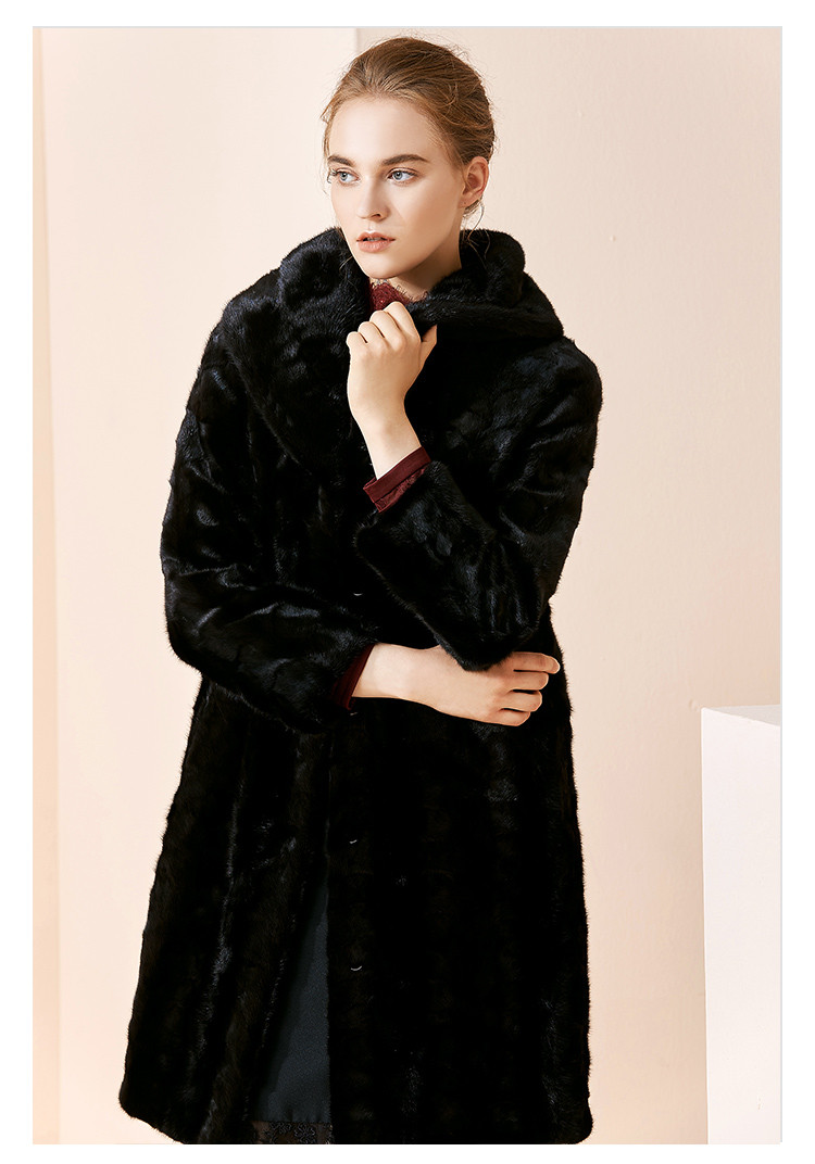 奈蔻黑色中长款高档奢华宽松貂皮大衣女连帽皮草冬季新款