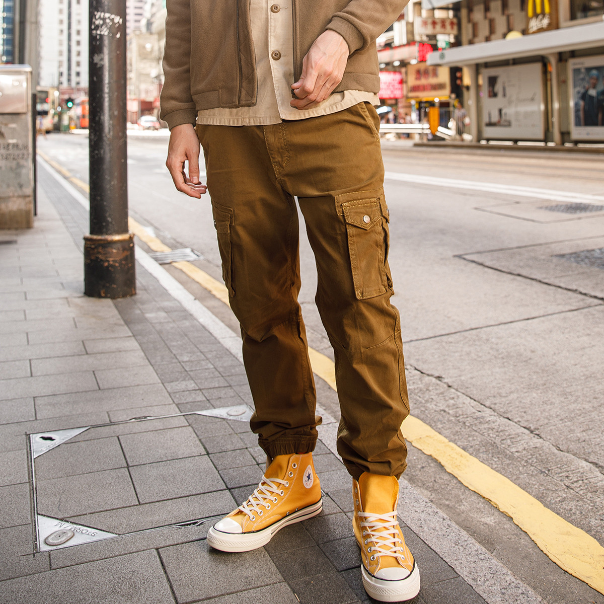 美国潮牌男士多袋工装裤束脚水洗休闲长裤