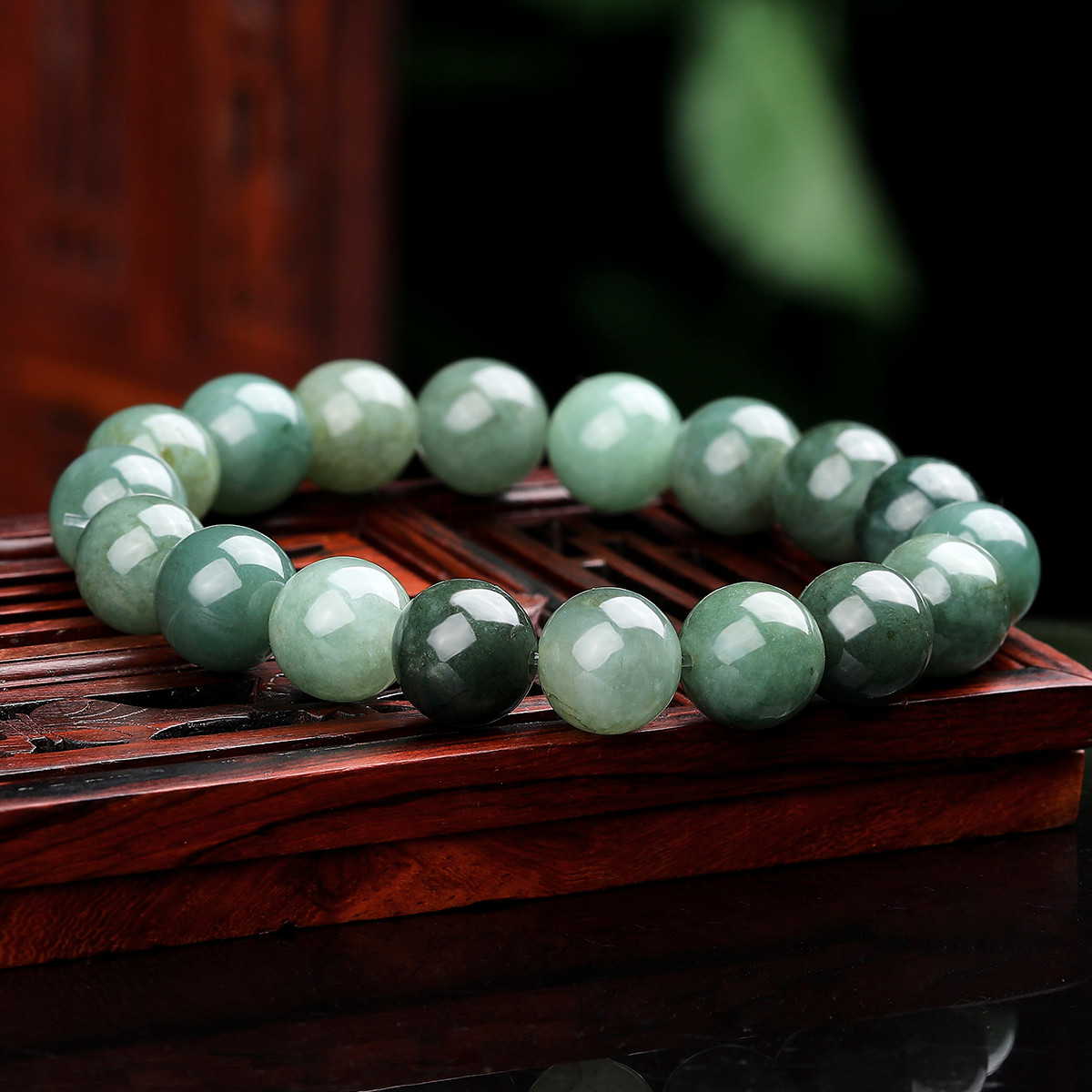 9mm冰糯油青种天然a货翡翠圆珠手链/翡翠手串/翡翠手链