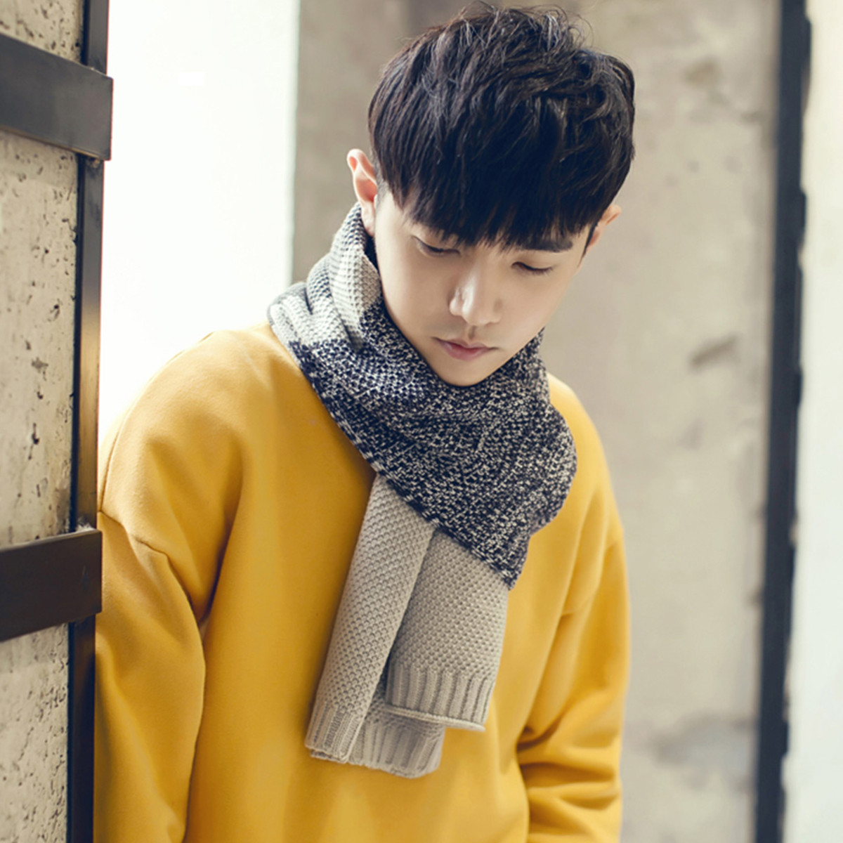 【人气爆款】毛线编织针织英伦风格子商务男士围脖男款围巾